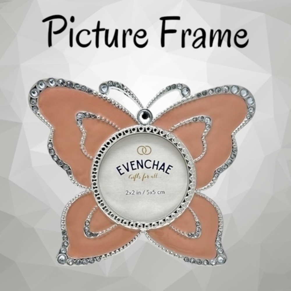 Pink Butterfly Enamel & Rhinestone Picture Frame NWT